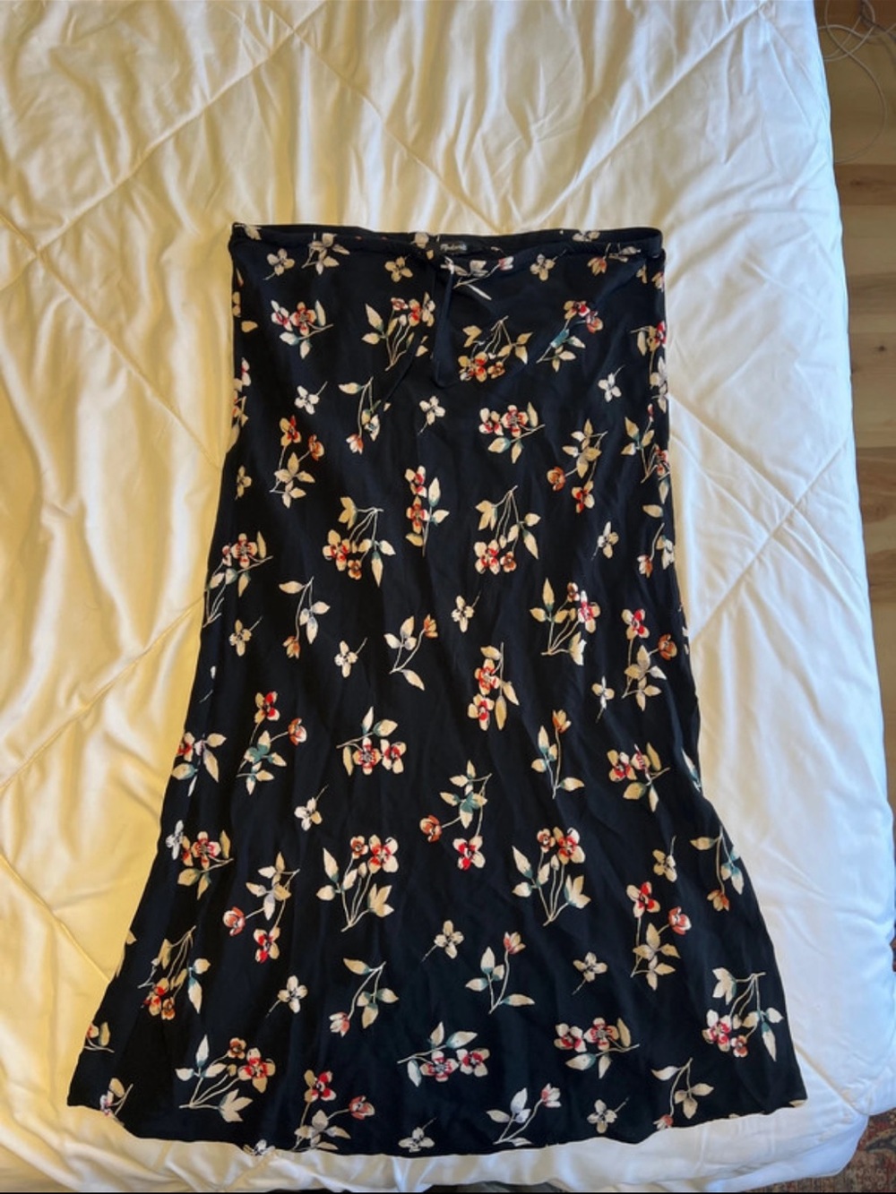 Madewell Black Floral Midi Skirt with Multicolor Blossoms